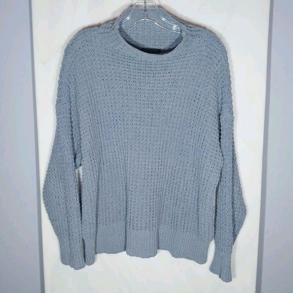 American Eagle Waffle Knit Sweater Women's L Pewter Gray Mock Neck Wool Blend